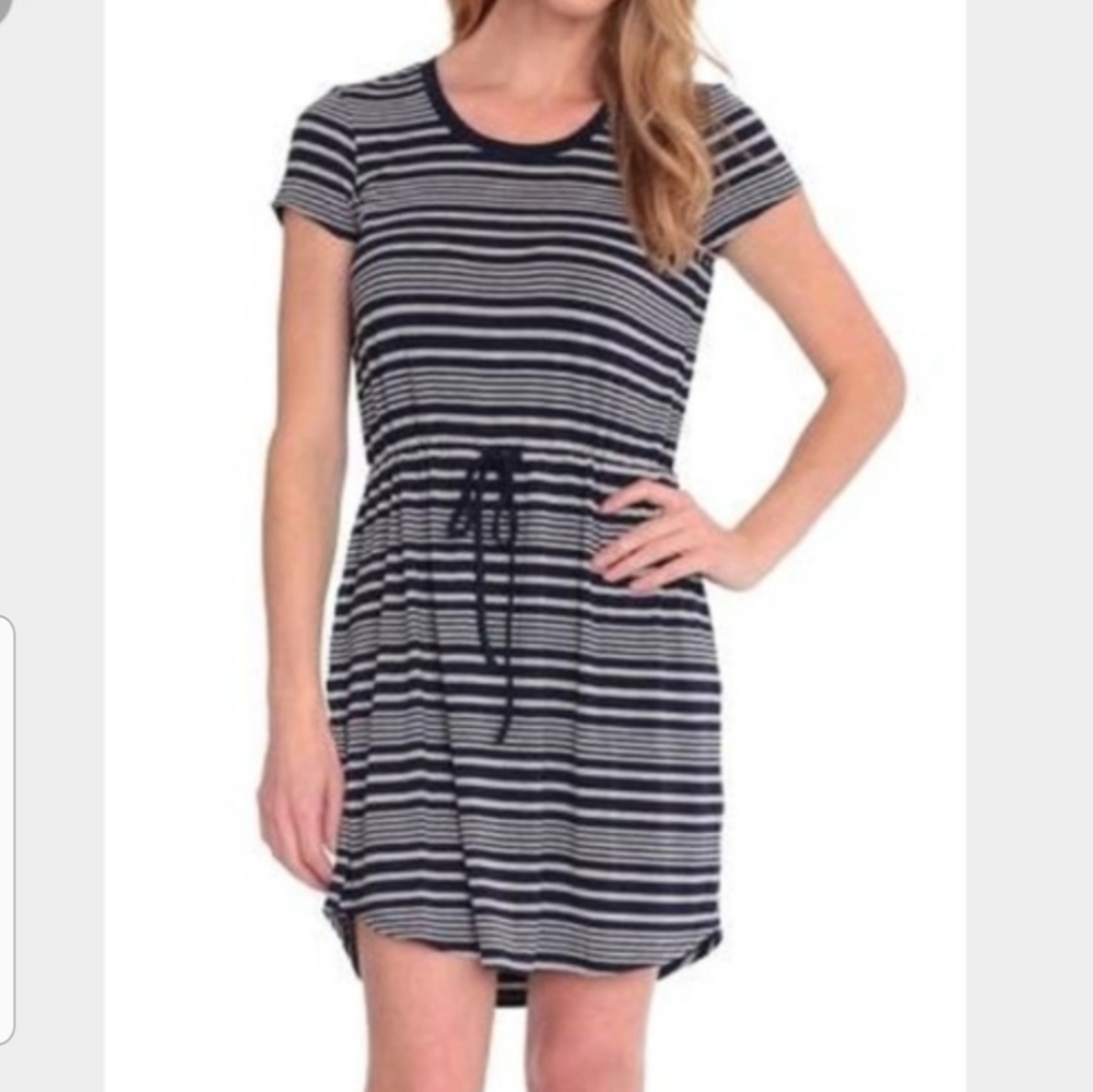Olive and Oak navy and grey striped dress casual S